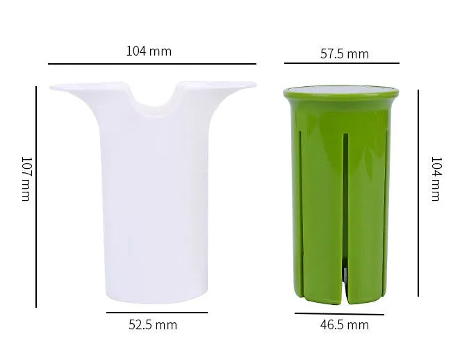 White ABS plastic vegetable slicer with stainless steel blades for cucumbers, carrots, and strawberries