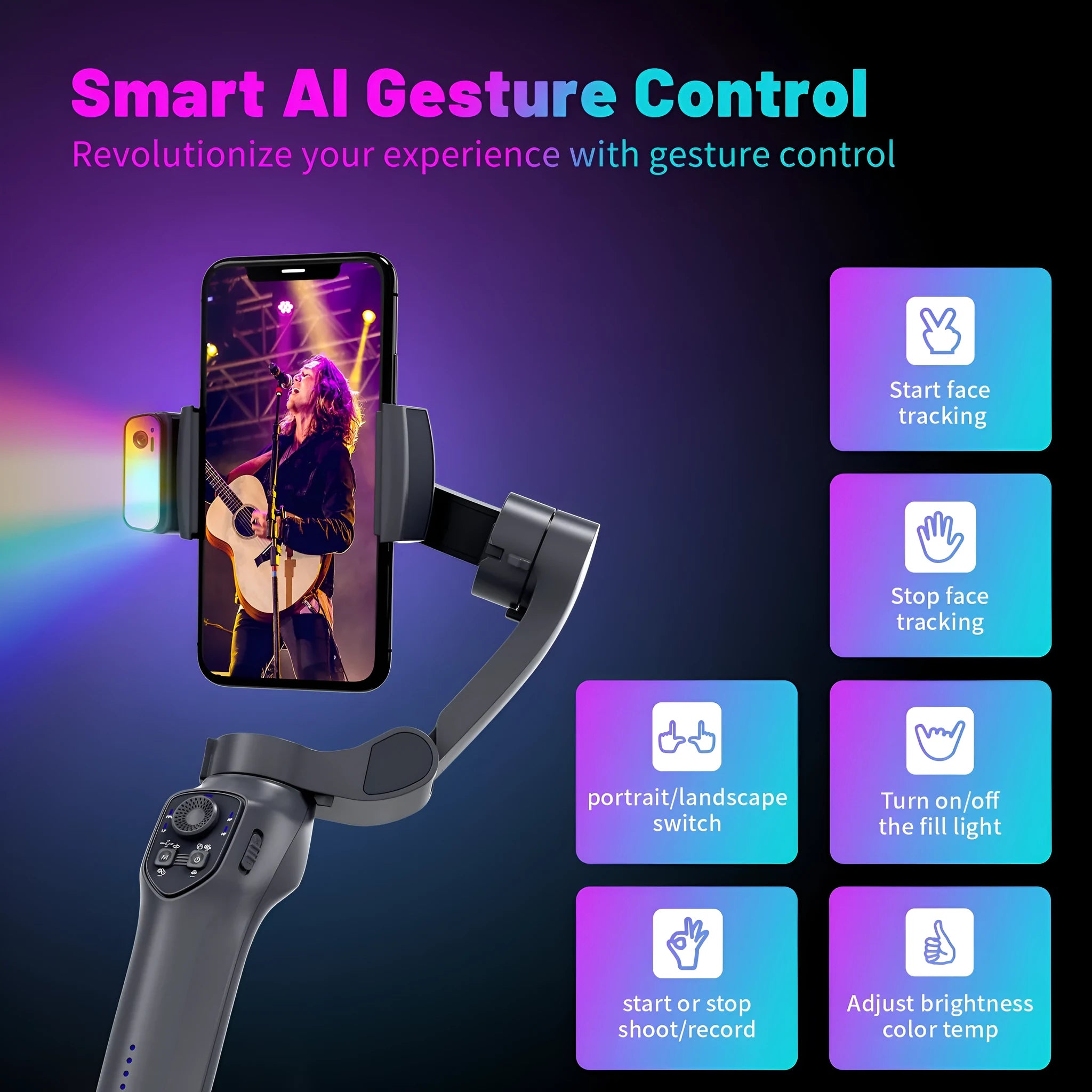 RK Series foldable handheld smartphone stabilizer head in gun colour.