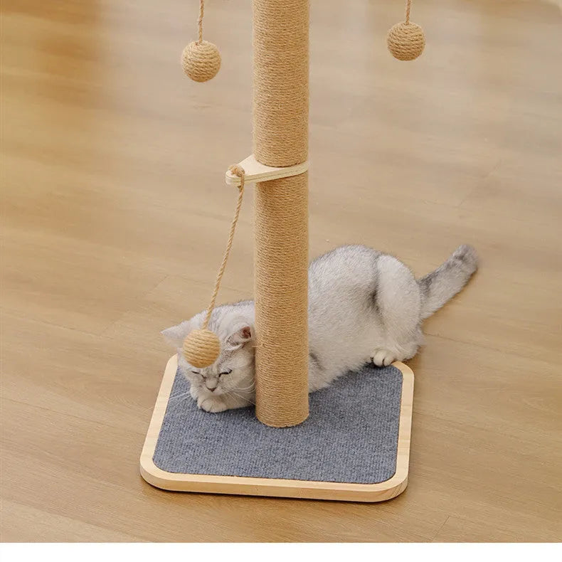 A simple-style cat climbing frame with a carpet leather cover and a windmill hanging ball.