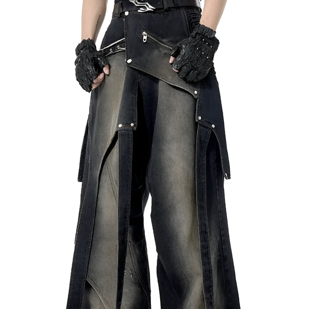 Deconstruction worn jeans for teenagers, cotton denim with zip front, in sizes S M L XL