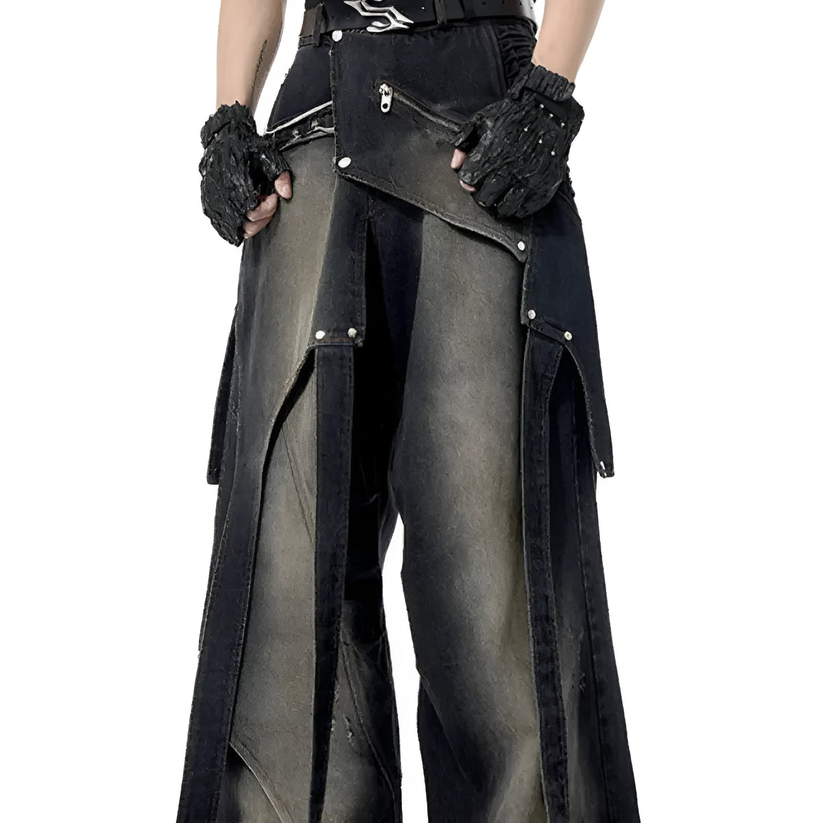 Deconstruction worn jeans for teenagers, cotton denim with zip front, in sizes S M L XL