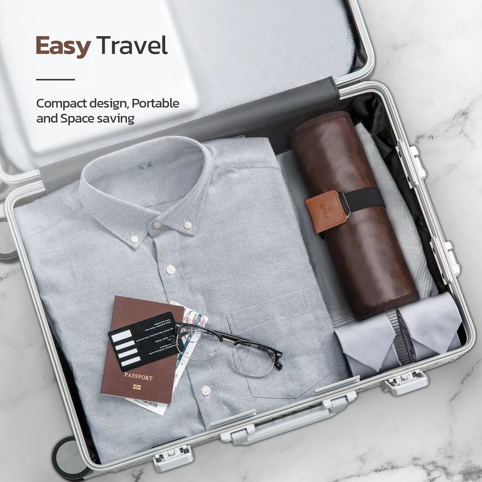 Men's black portable reel wash bag with buggy design and PU material