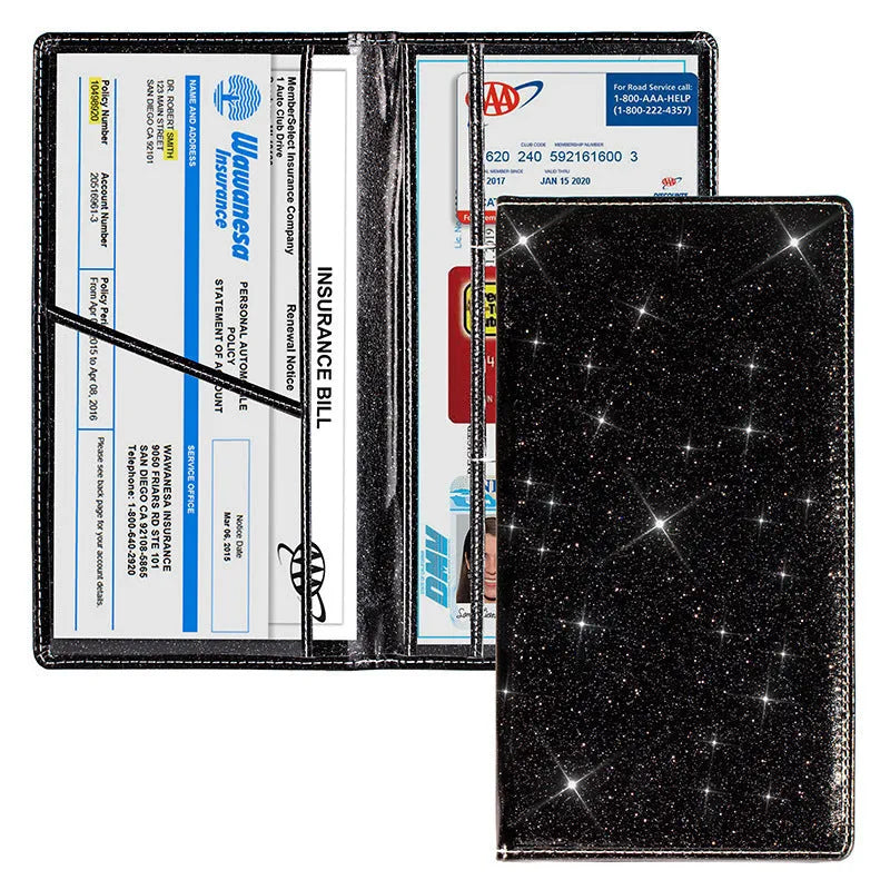 PU leather car document wallet for insurance and registration papers in black colour.