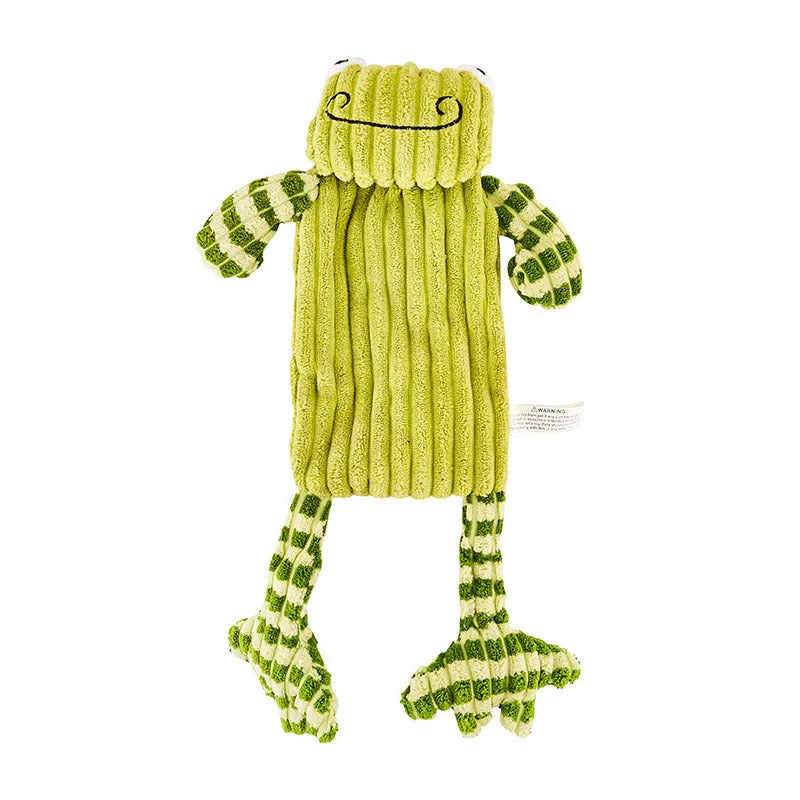 Green and orange immortal squeaker plush dog toy for aggressive chewers with double-layer construction