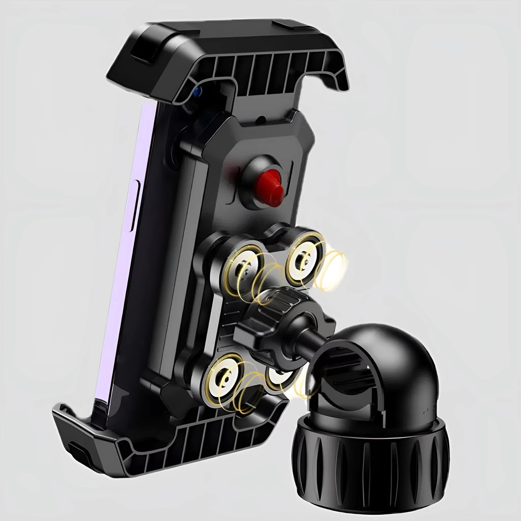 Black ABS cycling phone navigation bracket mounted on bicycle handlebars with shock-absorbing knob