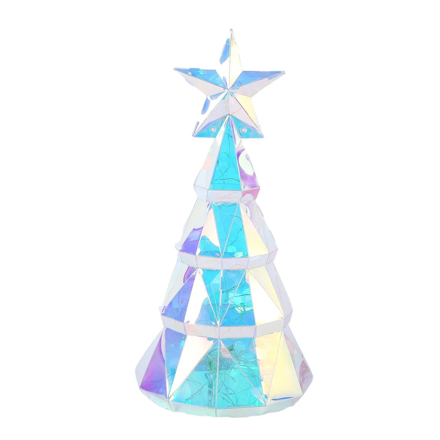 Colourful cartoon-style PET Christmas tree light decoration measuring 14.5cm by 4.8cm by 20cm