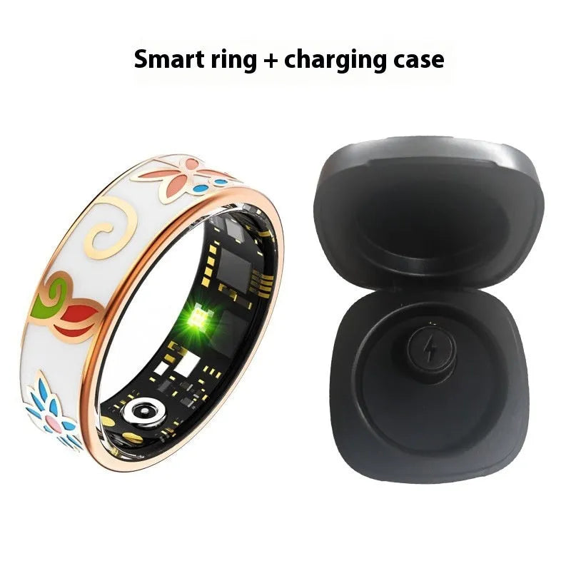 Stainless steel electroplating smart ring with luminous dragon pattern and charging bin, sizes 6 to 14
