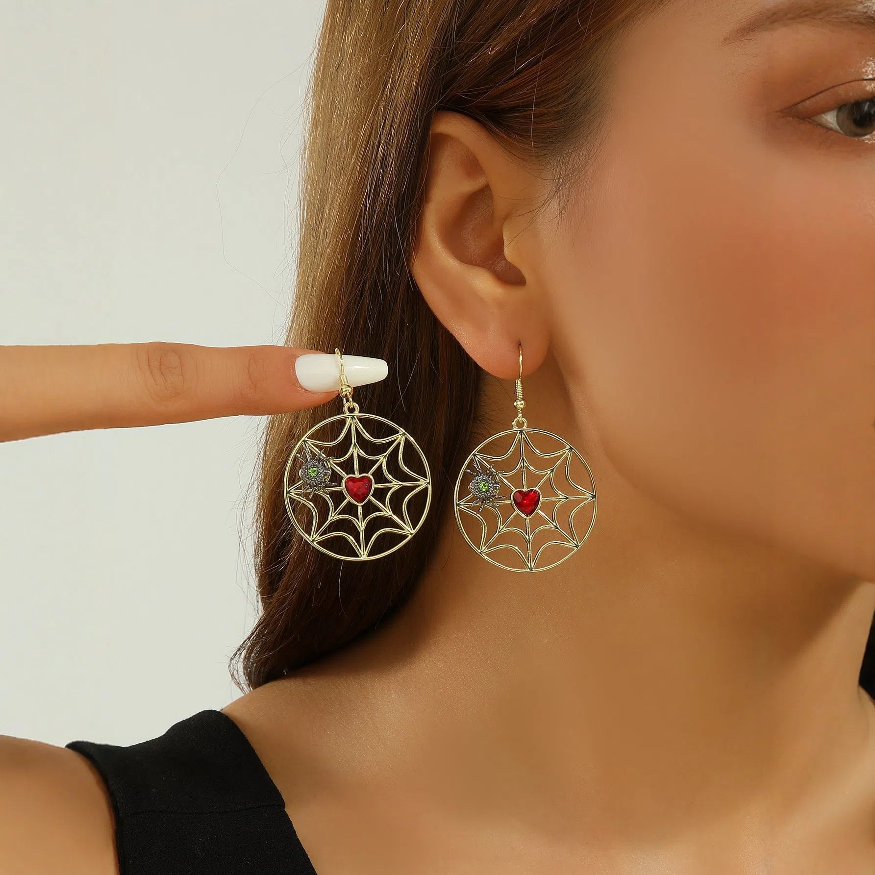 Silver colour spider web spider pendant dangle earrings
