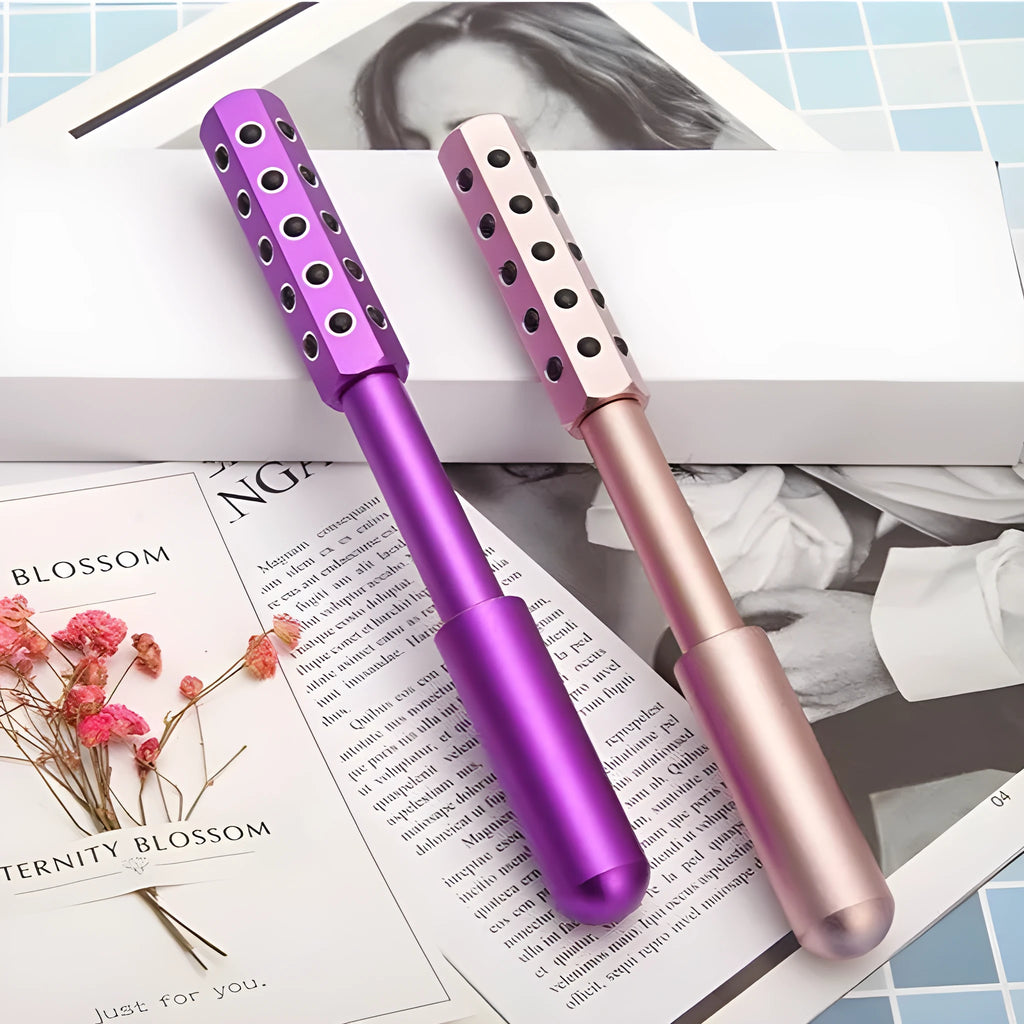 Purple germanium roller facial massager with 24 rollers for eye and facial massage