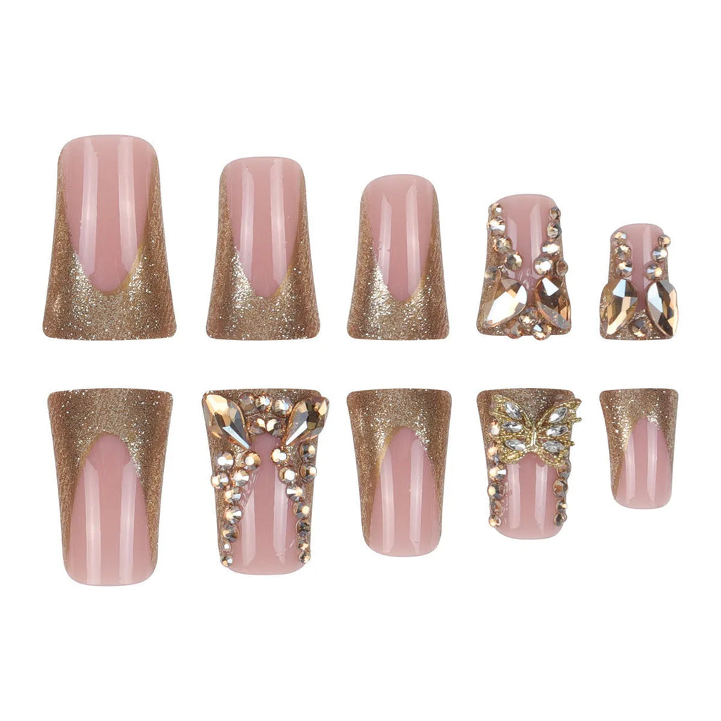 Golden diamond and butterfly debris nail stickers in colour D34 with jelly glue