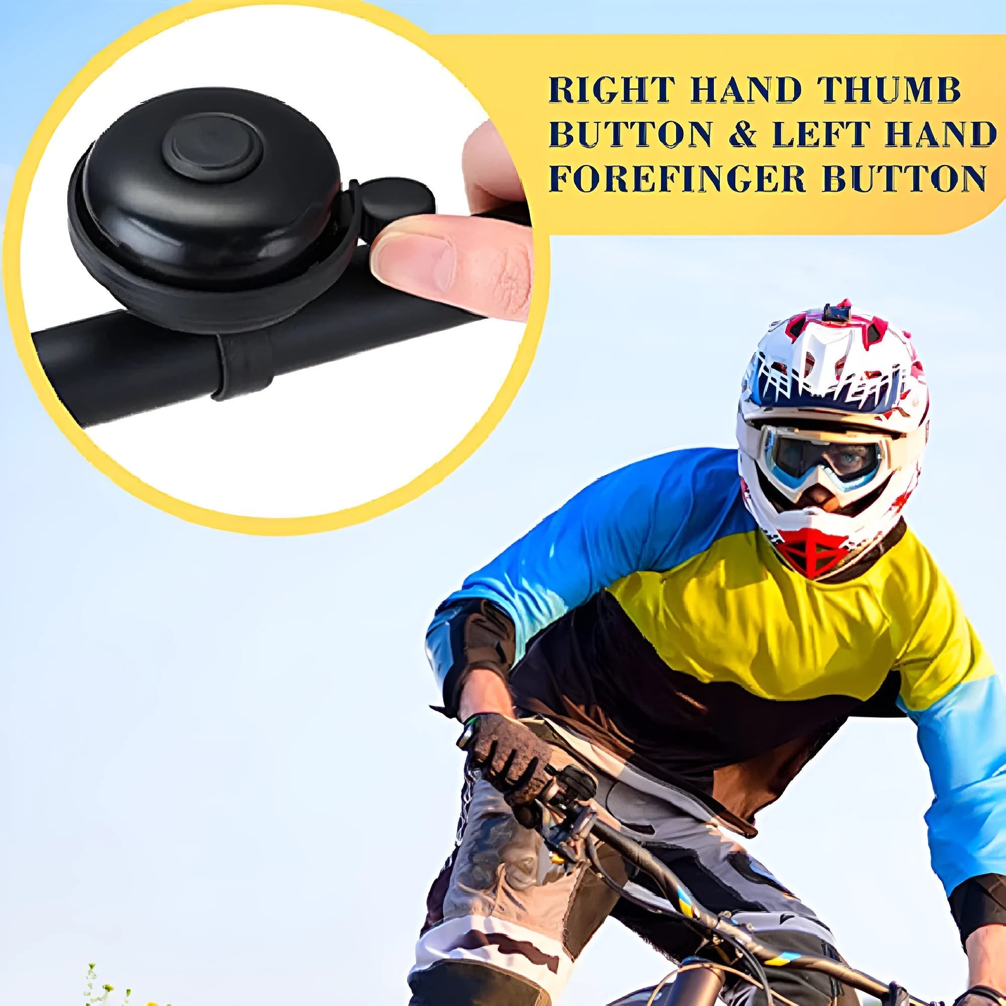 Black bicycle bell with 58mm diameter and thumb-operated mechanism for handlebar mounting
