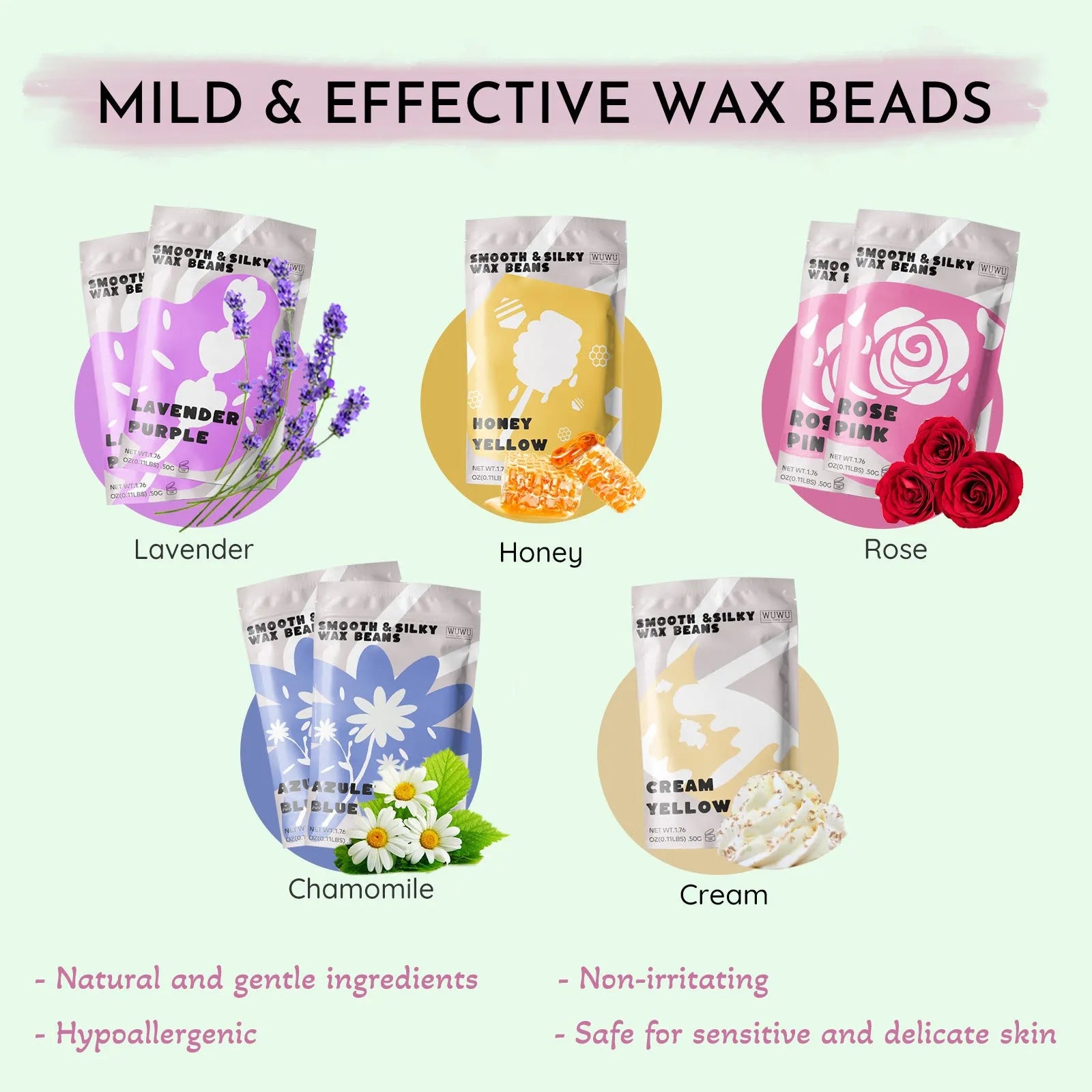 Waxing kit with black wax warmer, wax beads, applicator sticks and silicone tools for hair removal