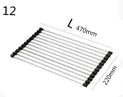 Folding stainless steel kitchen sink drain rack with dish drying tubes in red colour