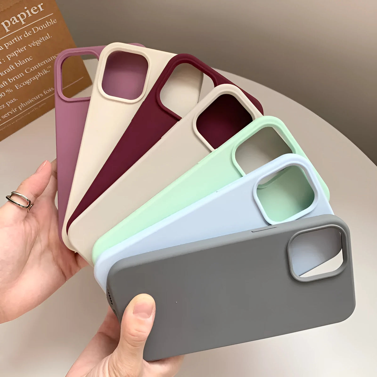 Fully flocking liquid silicone phone case in grey for Apple iPhone 13 Pro with soft-touch finish