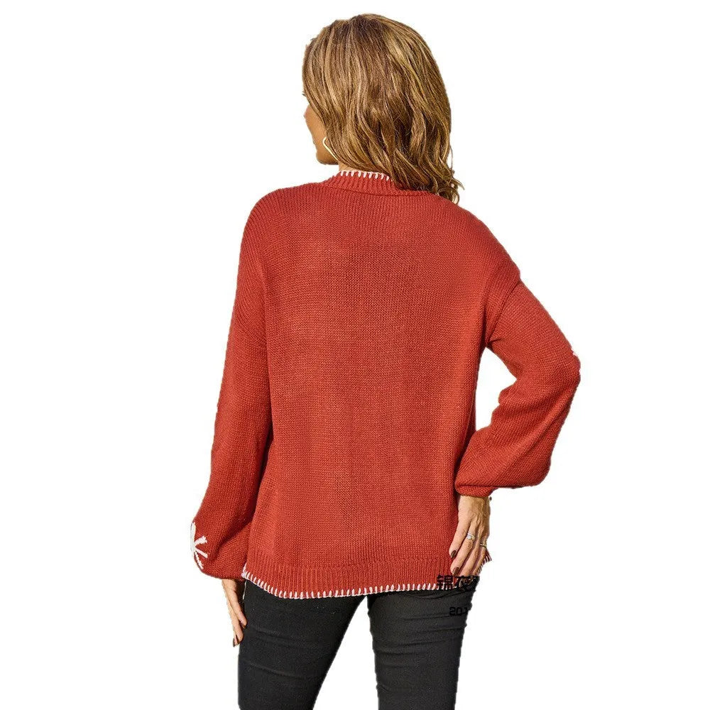 Plus size women's jacquard knitted coat with floral pattern in loose street style fit