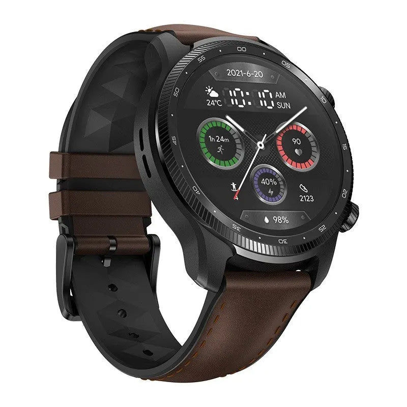 Ticwatch Pro X smart watch with 47mm case showing dual-layer display and sport band