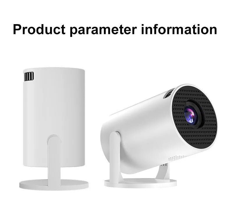 White mini portable wireless projector displaying 1080p HD image for home entertainment use