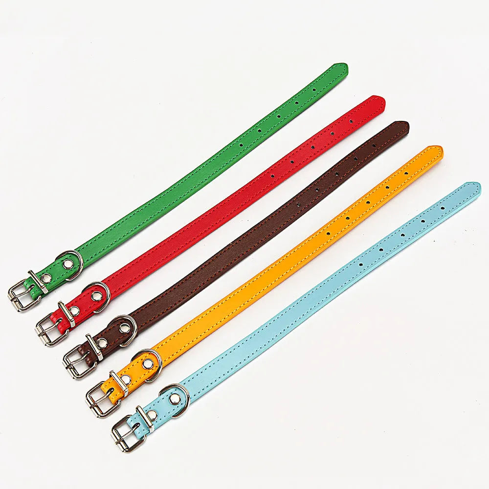 PU leather dog collar with adjustable buckle in coffee colour, size S 1.0x30 cm for small dogs