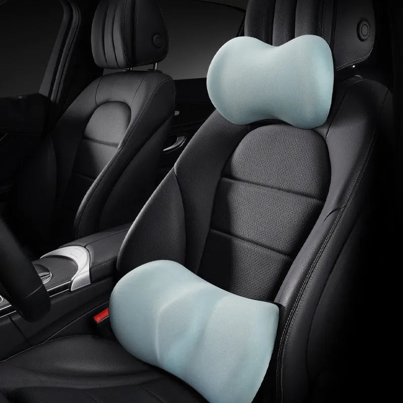 Car seat summer driving headrest pillow and lumbar support cushion set in multiple colour options