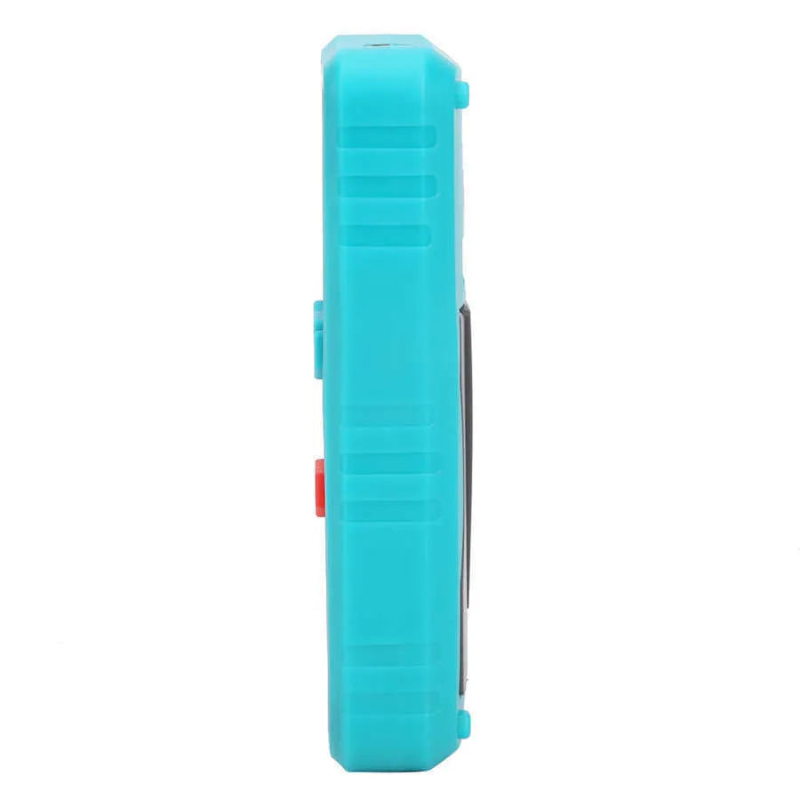 Green PTM automatic digital multimeter with LED display and rear kickstand.