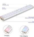 Rechargeable motion sensor LED light strip in three length options on a white background.