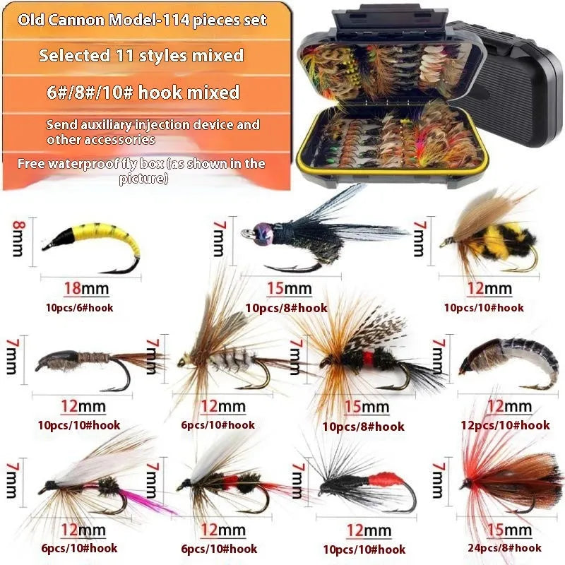 Fly hook micro lure suit with 114 bionic sequin lures in Old Gun Model colour in box