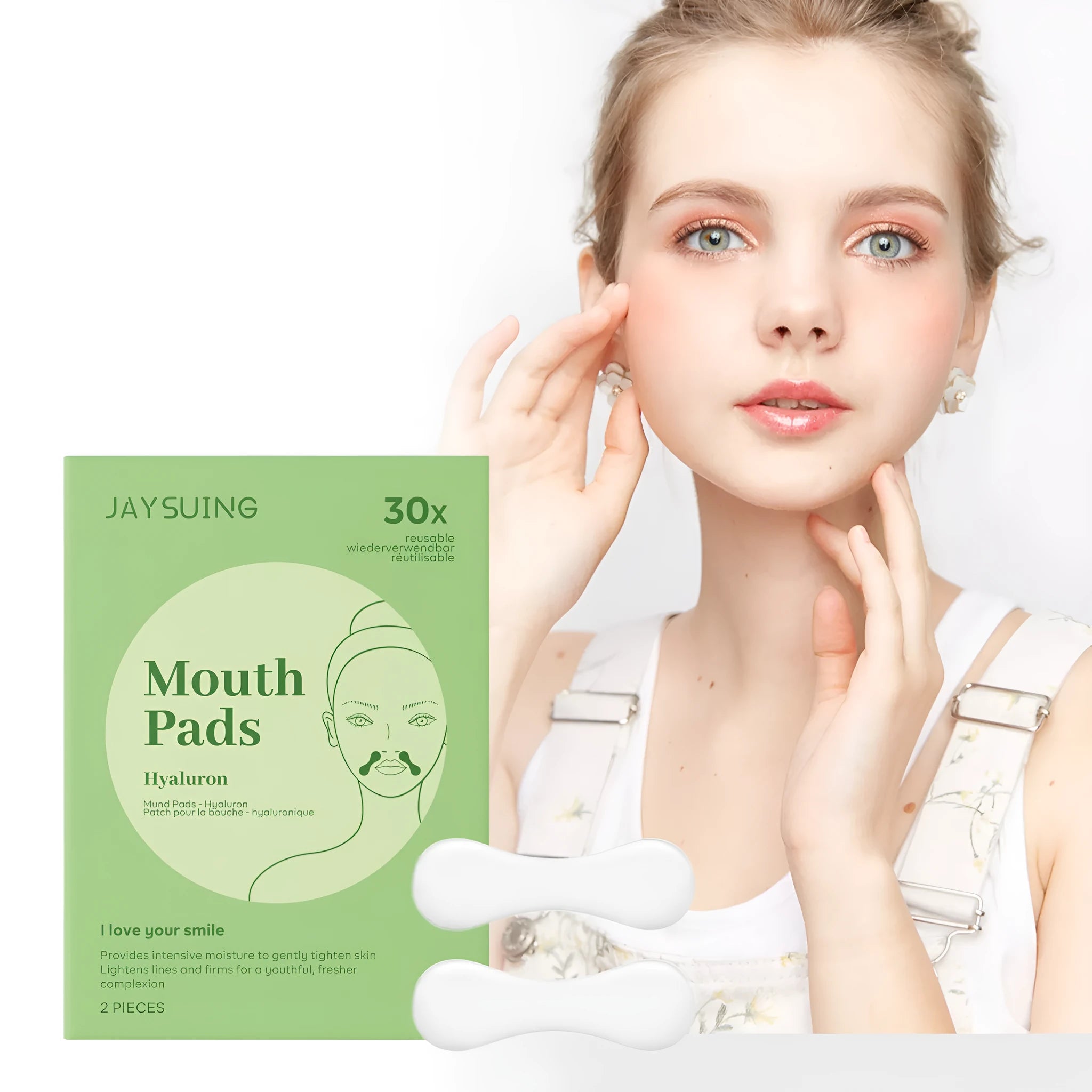 Two rectangular facial skincare patches measuring 4.7 by 7.8 centimetres with hydrogel formula