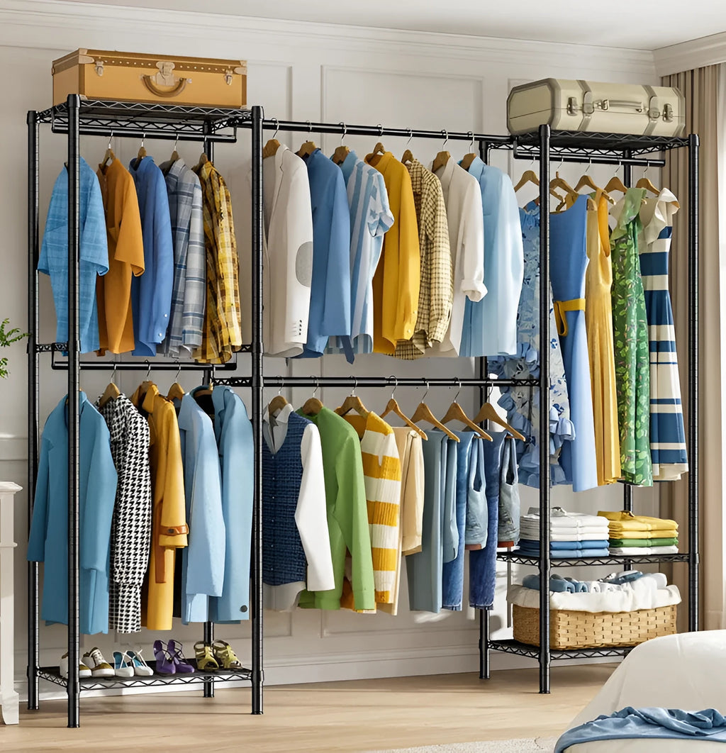 Black metal floor storage rack for clothes trousers and ties organisation