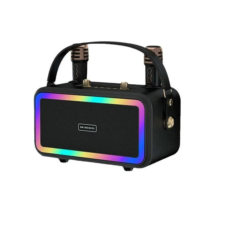 M3201 portable Bluetooth speaker in choice of colours with two wired microphones and cables.