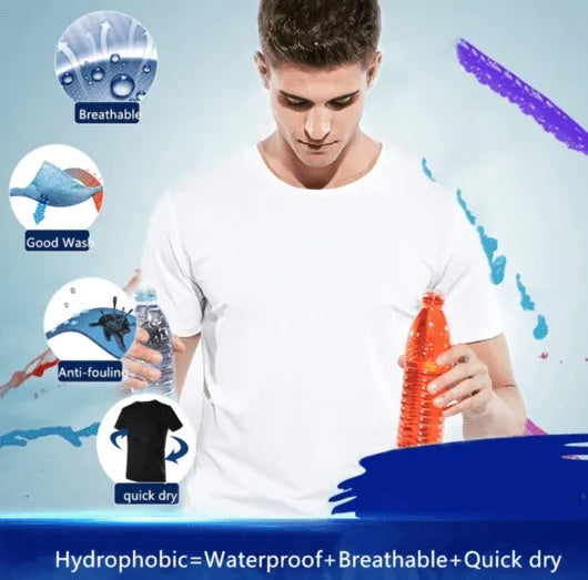 Quick-drying waterproof anti-fouling half sleeve round neck T-shirt in white, black or blue, loose fit, sizes S to 5XL