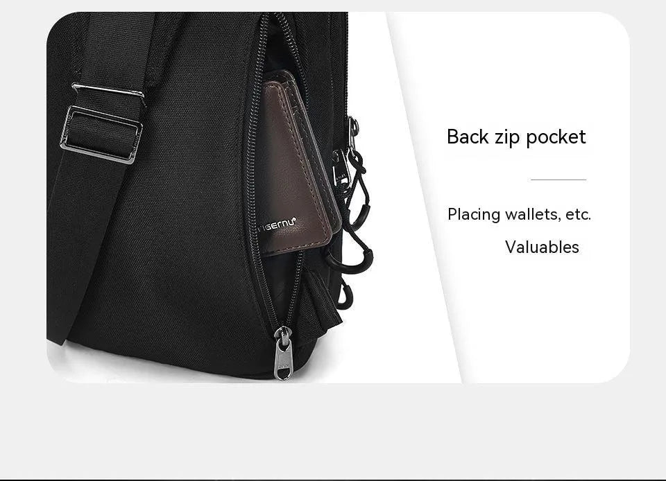 Casual black waterproof TPU chest bag with a single strap and soft handle.
