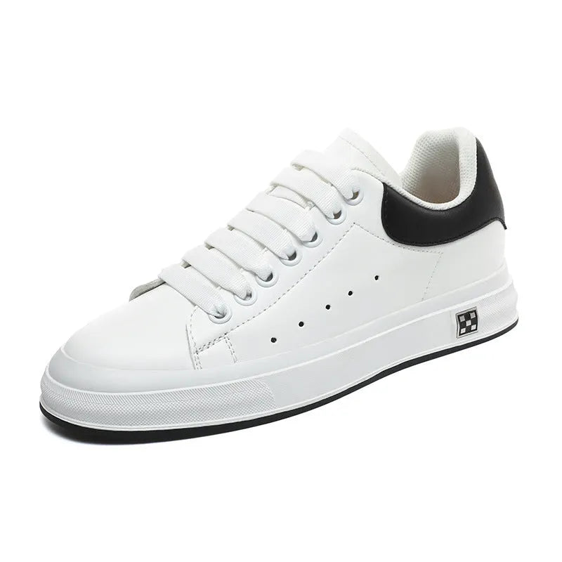 Men's height increasing leisure sneakers, black, 6cm hidden elevator, round toe, lace-up front