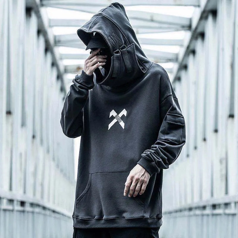 High collar hooded sweater in cotton terry cloth with drop sleeves and loose fit, available in several colours