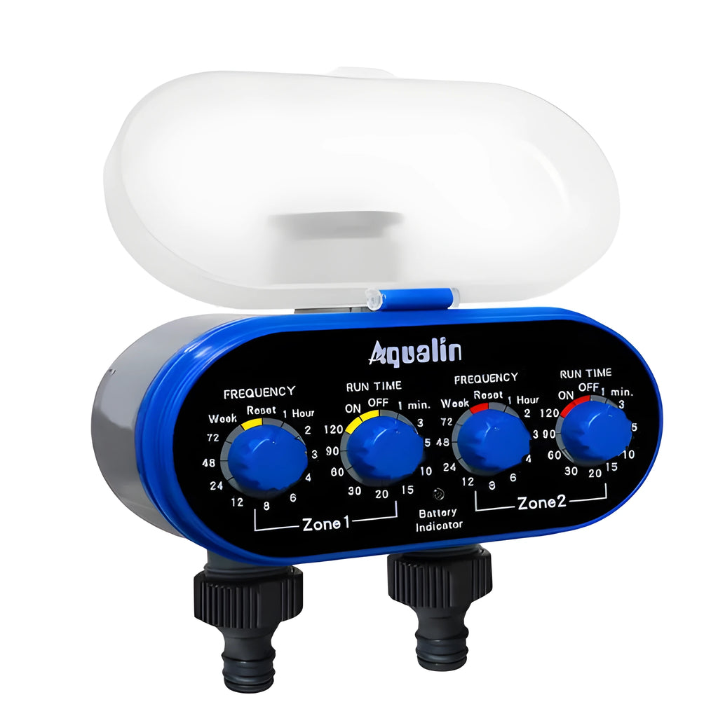 Intelligent irrigation automatic watering device with dual timer display and battery compartment