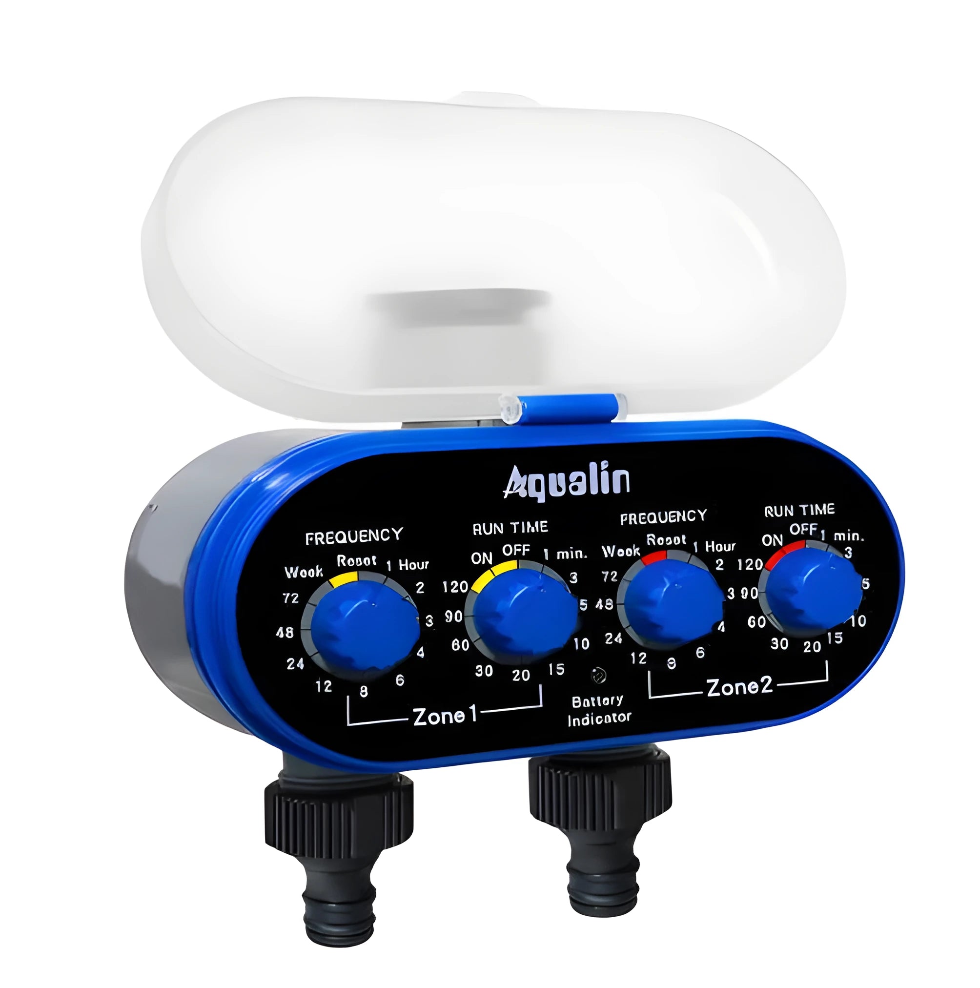 Intelligent irrigation automatic watering device with dual timer display and battery compartment