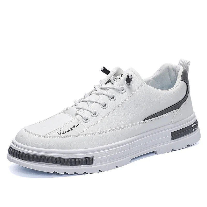 Men's black and white platform sneakers with elastic bands and round toe design