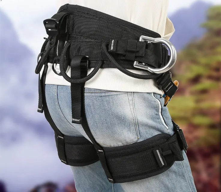 Black polyester camping hiking bust belt half body seat belt with adjustable waist and thigh straps