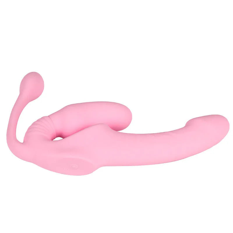 Pink three-shock double-headed dragon silicone dildo with remote control for women's wearable use