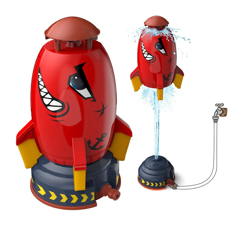 Outdoor water pressure rocket launcher toy with rotating sprinkler for children's garden play