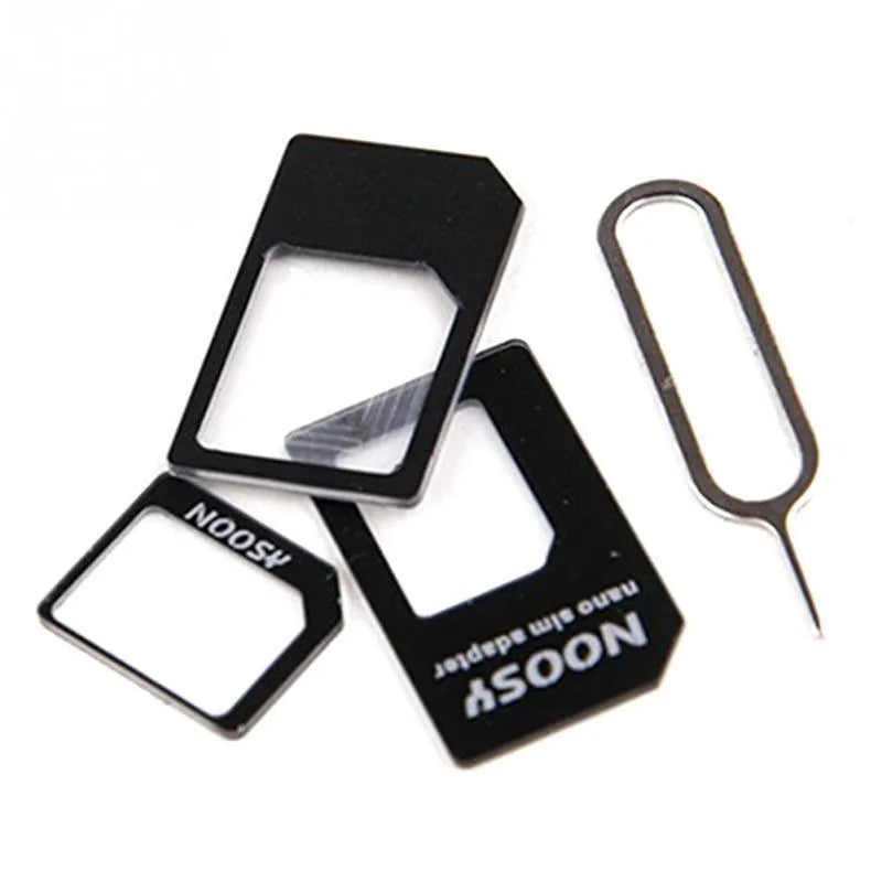 Three blank SIM cards in black and white colours showing cuttable design for different phone SIM sizes