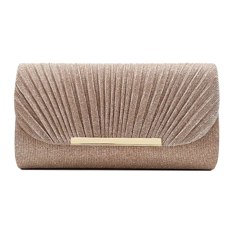 Women's hardware edge fine pink pattern PU clutch bag on a flat surface