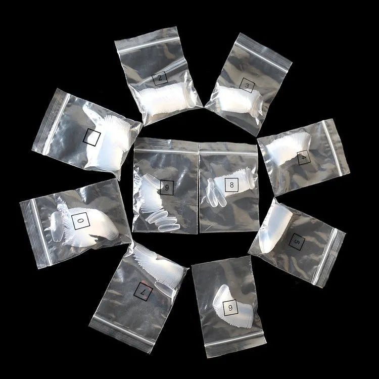 500 transparent natural ABS false nails in 10 sizes, clear and natural colour options, 50 pieces per bag