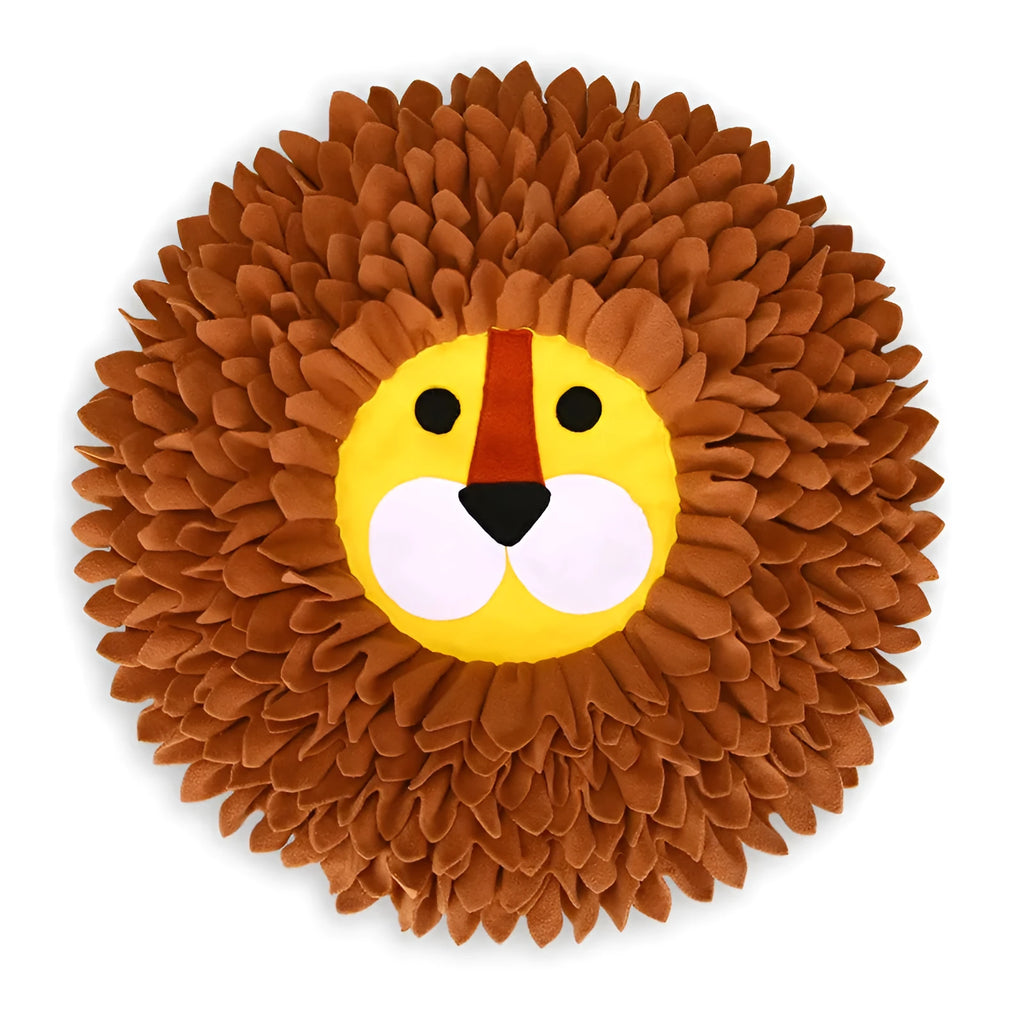 Brown Lion Sniffing Pad pet toy with textured surface for hiding dog and cat treats