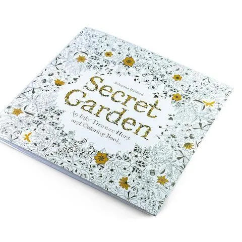 DIY coloring book for adults with cartoon comic style Secret Garden themed line art