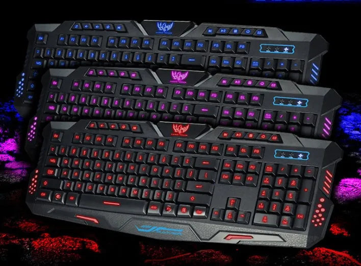 M200 Mechanical Warframe black keyboard with tri-colour red blue purple backlight and 1.5m cable