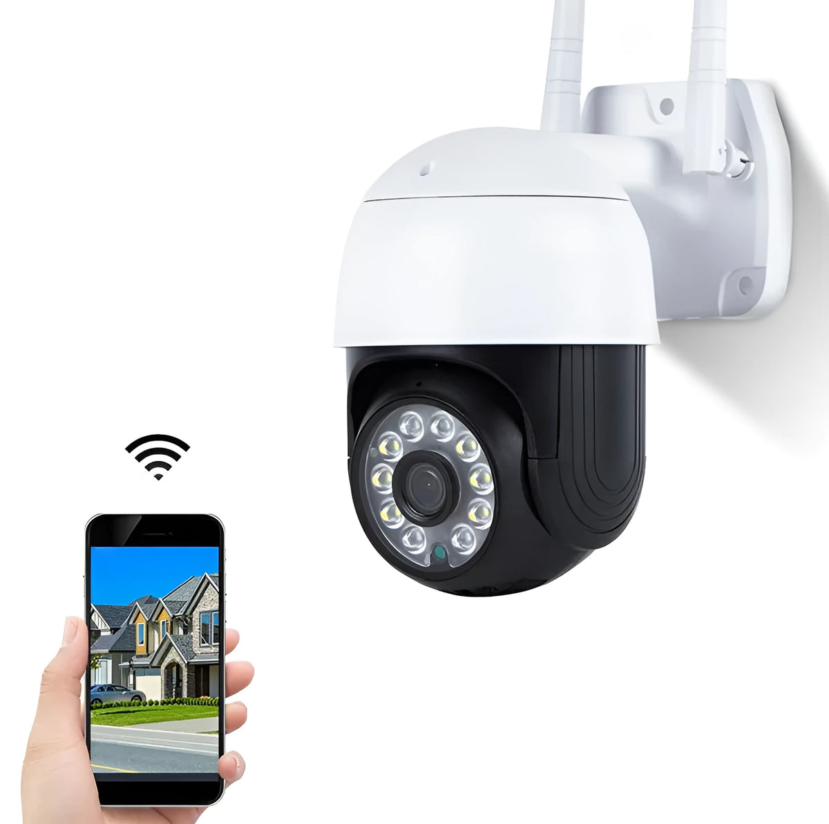 Wireless dome network camera with 1080p resolution, 3.6mm lens, and 40m infrared night vision for indoor and outdoor use