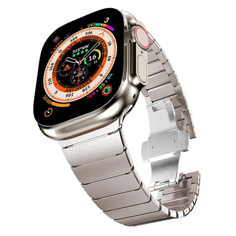 One Bead Bamboo Joint Butterfly Clasp Stainless Steel Watch Strap for Apple Watch in Silver