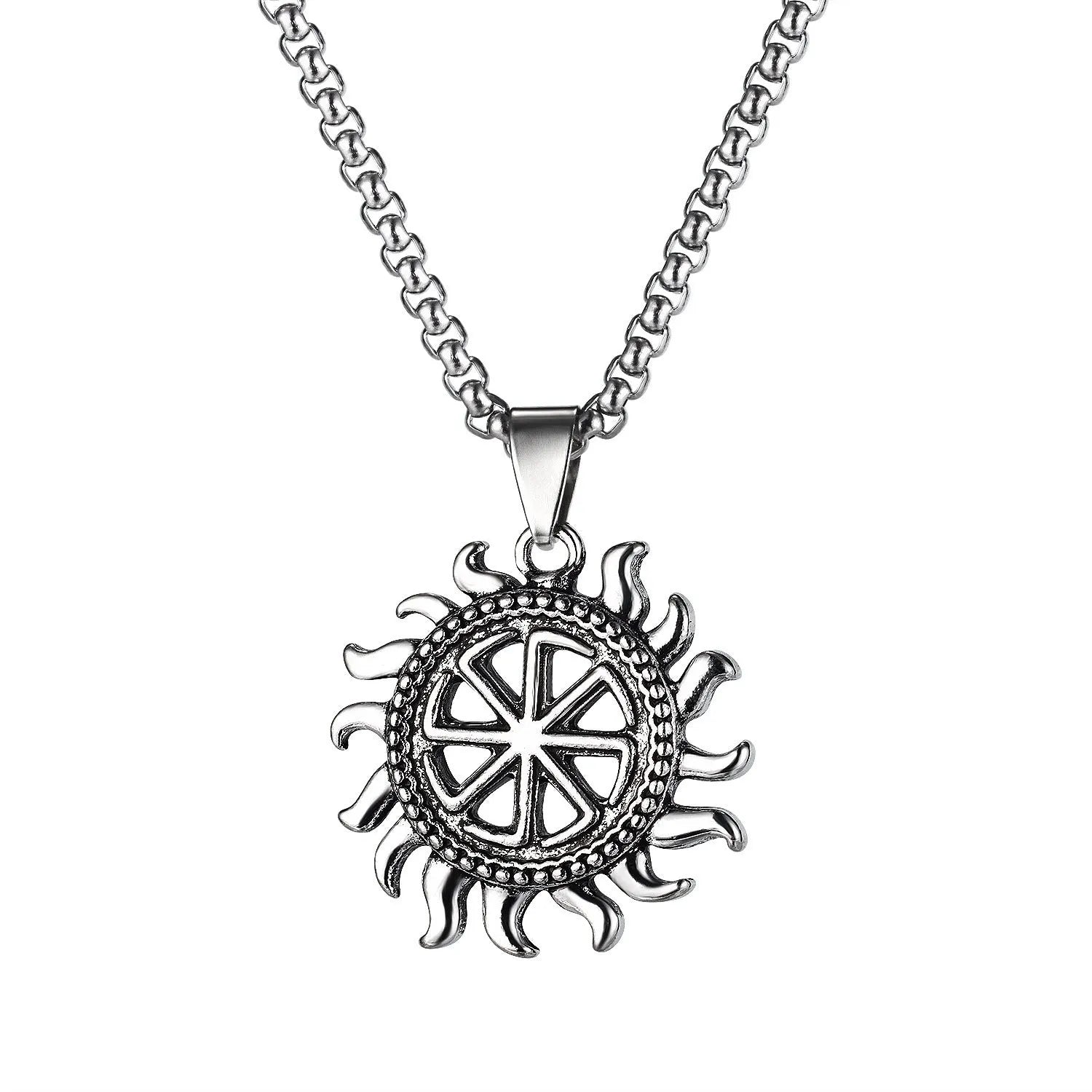 Men's stainless steel necklace with electroplated silver alloy pendant showing six gothic design options