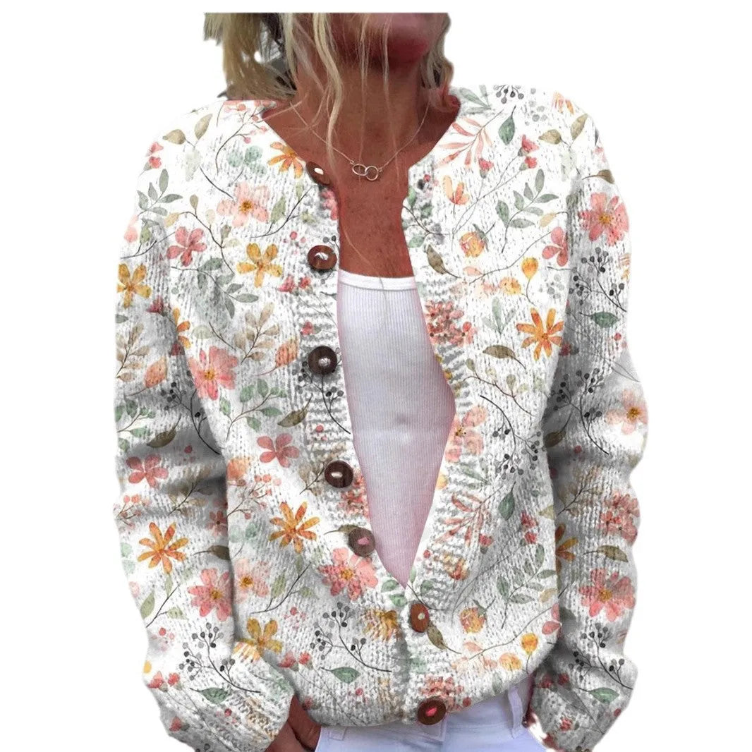 Women's 3D digitally printed cardigan coat in loose fit with long sleeves