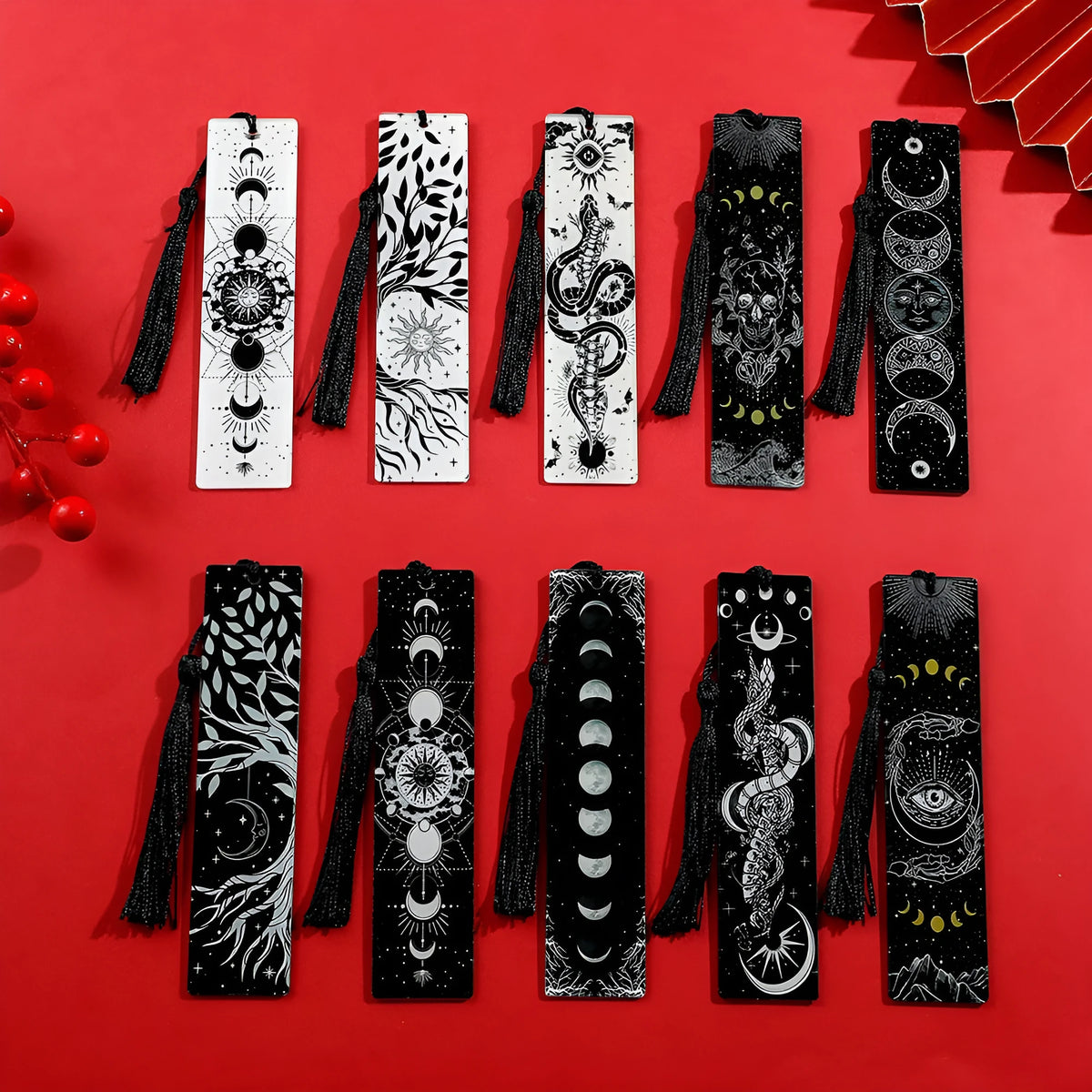 Acrylic tassel bookmark with creative skull pattern for reading decoration, available in ten colour options.